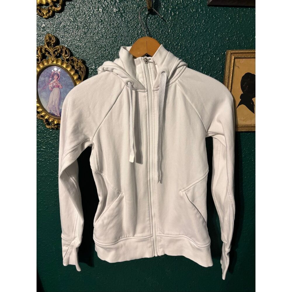 Athleta Womens XS Triumph Hoodie Sweatshirt Full Zip Thumbholes White
